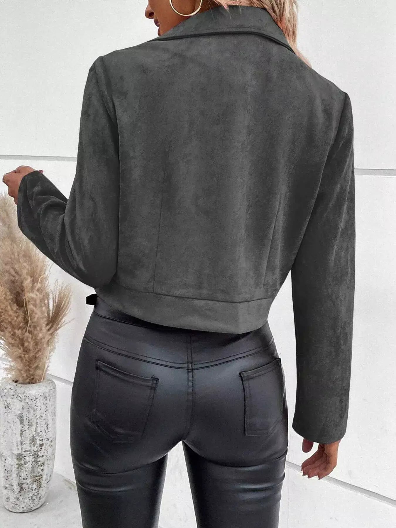 Suede Moto Jacket with Zip Detail - Trendsi - Flyclothing LLC