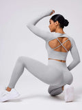 Back Crisscross Round Neck Long Sleeve Top and Leggings Active Set - Trendsi - Flyclothing LLC