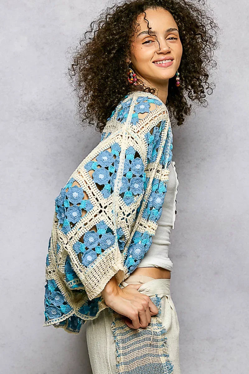POL Open Front Floral Crochet Cardigan - Trendsi - Flyclothing LLC