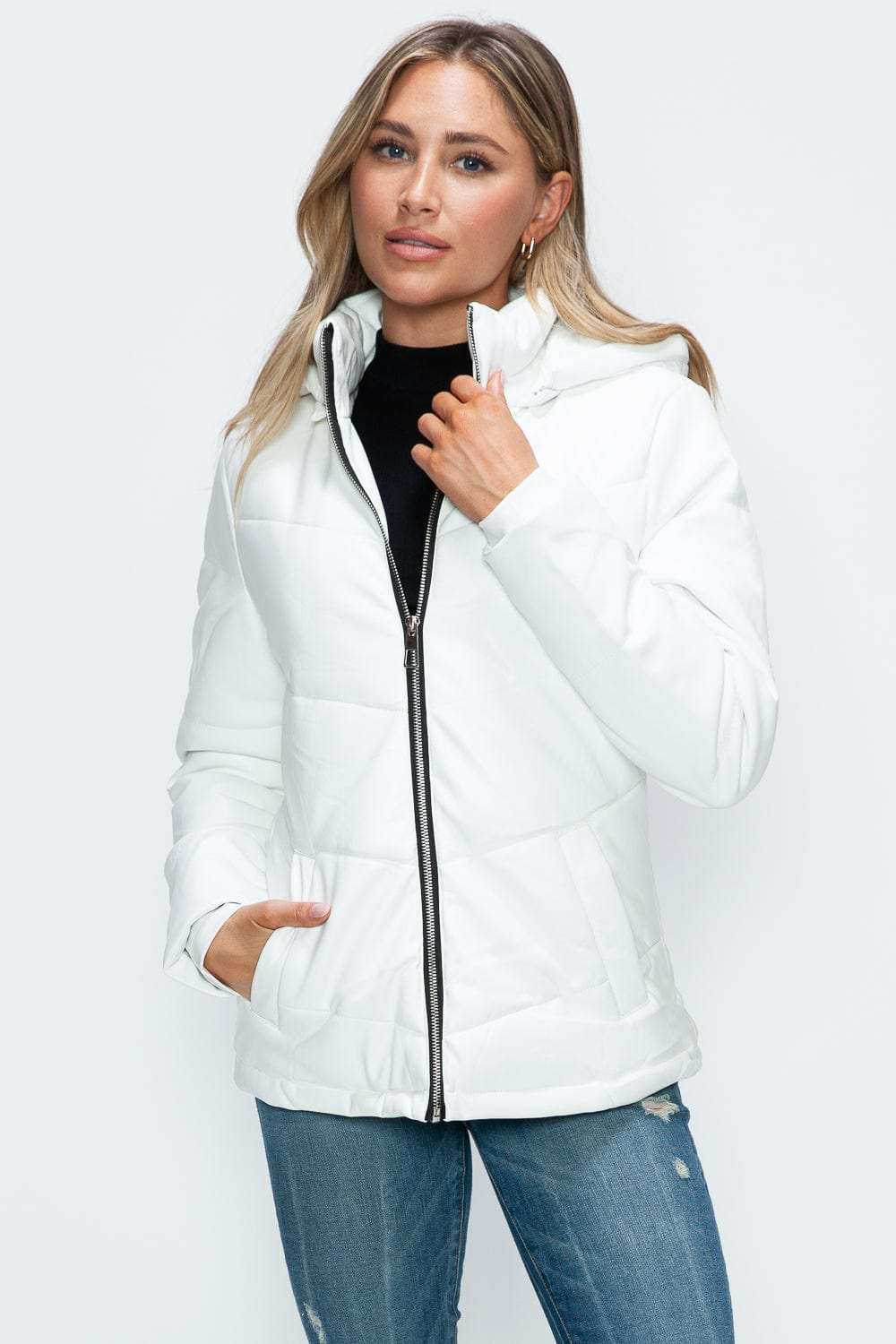 How Dare U Pocketed Zip Up Puffer Jacket with Removable Hood - Trendsi - Flyclothing LLC