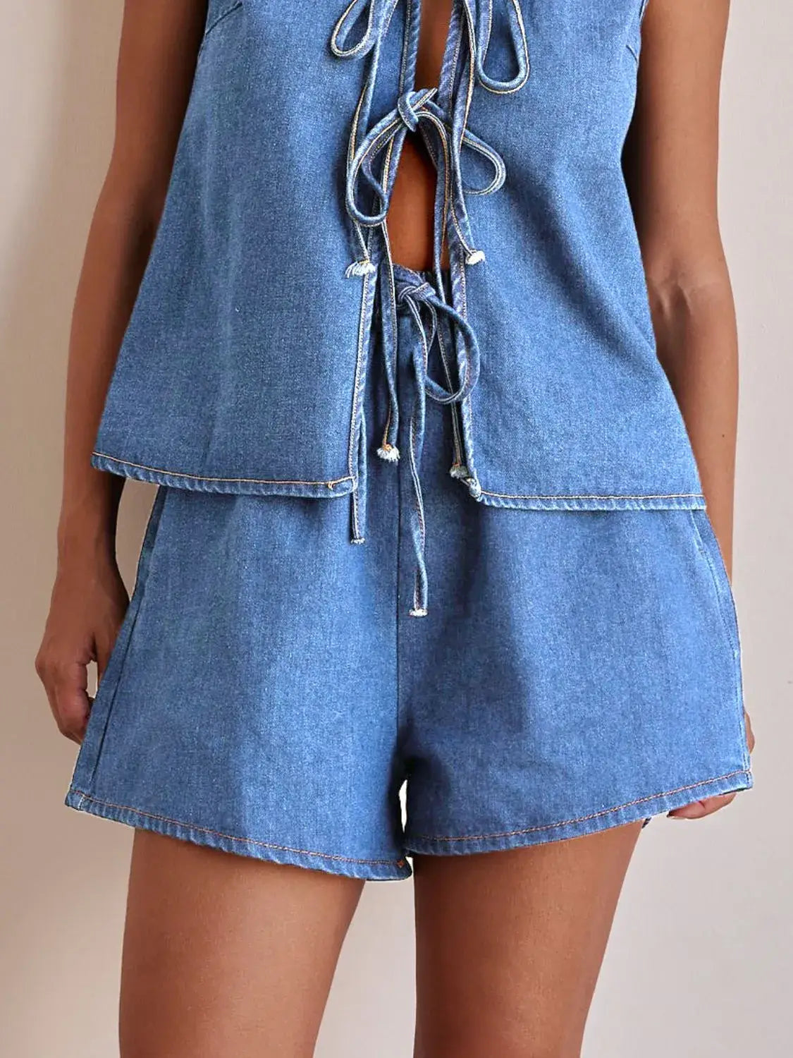 Elastic Waist Denim Shorts - Trendsi - Flyclothing LLC