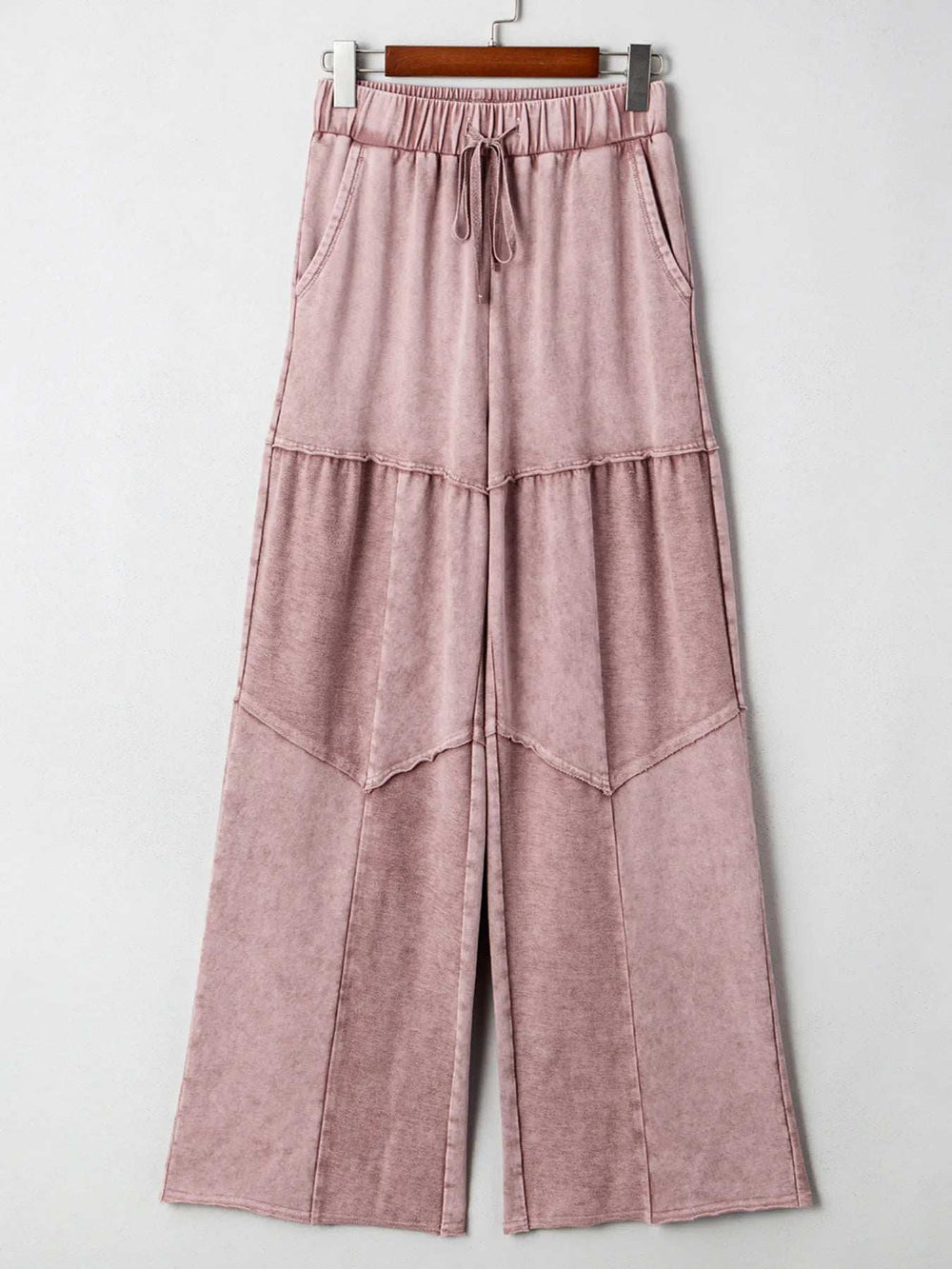 Mineral Wash Tiered Wide Leg Patchwork Drawstring Pants - Trendsi - Flyclothing LLC