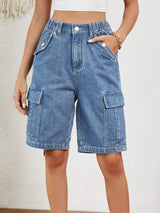 High Waist Denim Shorts with Pockets - Trendsi - Flyclothing LLC