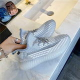 Mesh Lace-Up Platform Athletic Shoes - Trendsi