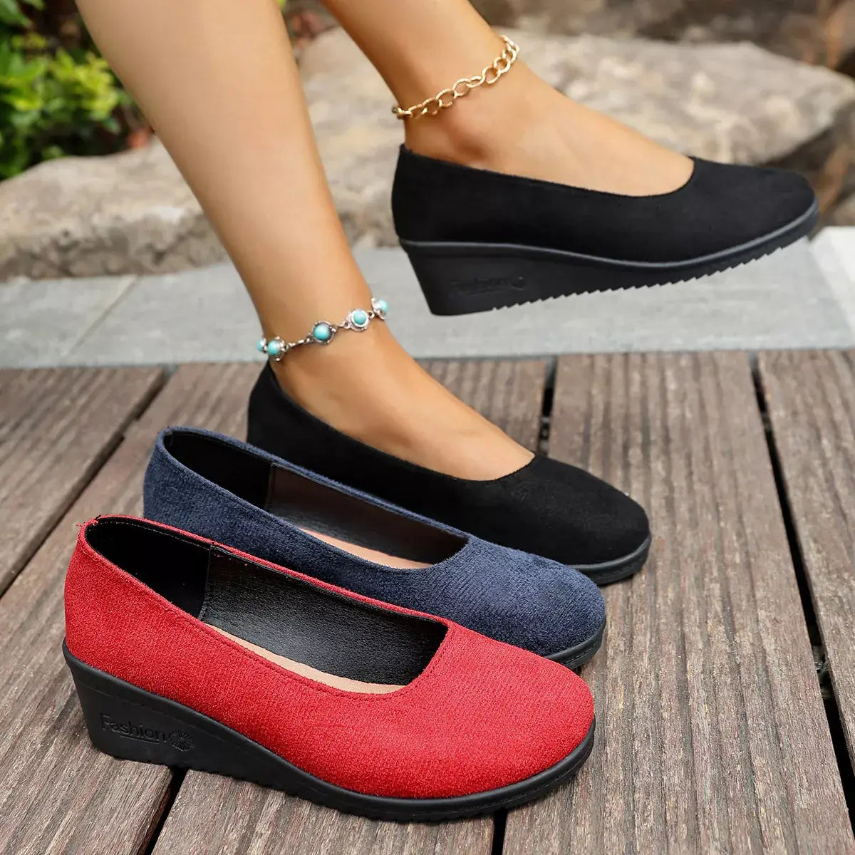 Wedge Heel Slip-On Loafers - Trendsi - Flyclothing LLC