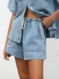 Elastic Waist Denim Shorts - Trendsi - Flyclothing LLC