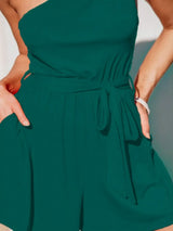 Single Shoulder Tie Waist Romper - Trendsi - Flyclothing LLC