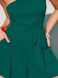 Single Shoulder Tie Waist Romper - Trendsi - Flyclothing LLC