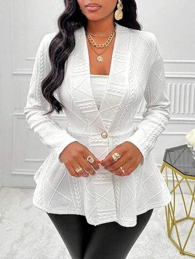 One Button Textured Peplum Cardigan - Trendsi - Flyclothing LLC