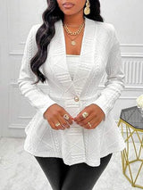 One Button Textured Peplum Cardigan - Trendsi - Flyclothing LLC