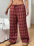 Plaid Drawstring Wide Leg Pants - Trendsi - Flyclothing LLC