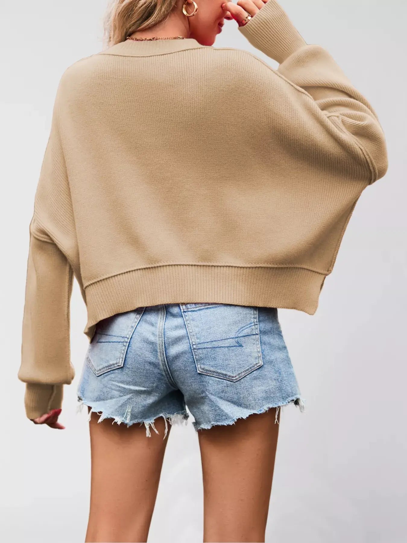 Round Neck Dropped Shoulder Sweater - Trendsi - Flyclothing LLC