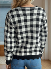 Plaid V-Neck Button Up Cardigan - Trendsi