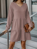 V-Neck Long Sleeve Mini Dress - Trendsi