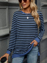 Striped Round Neck Long Sleeve T-Shirt - Trendsi - Flyclothing LLC