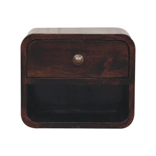 Mini Curved California Walnut Wall Mounted Bedside with Open Slot - Artisan Furniture - Flyclothing LLC
