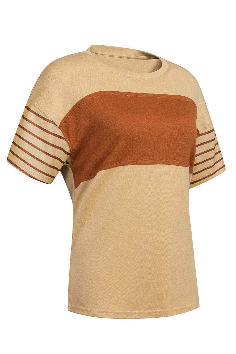 Striped Round Neck Short Sleeve T-Shirt - Trendsi - Flyclothing LLC