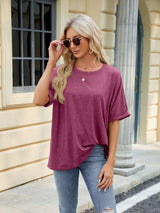 Florira Round Neck Half Sleeve T-Shirt - Trendsi - Flyclothing LLC