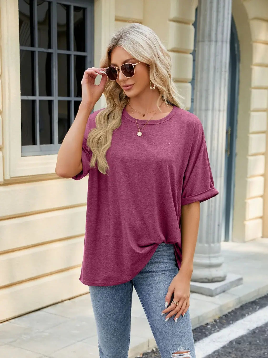 Florira Round Neck Half Sleeve T-Shirt - Trendsi - Flyclothing LLC