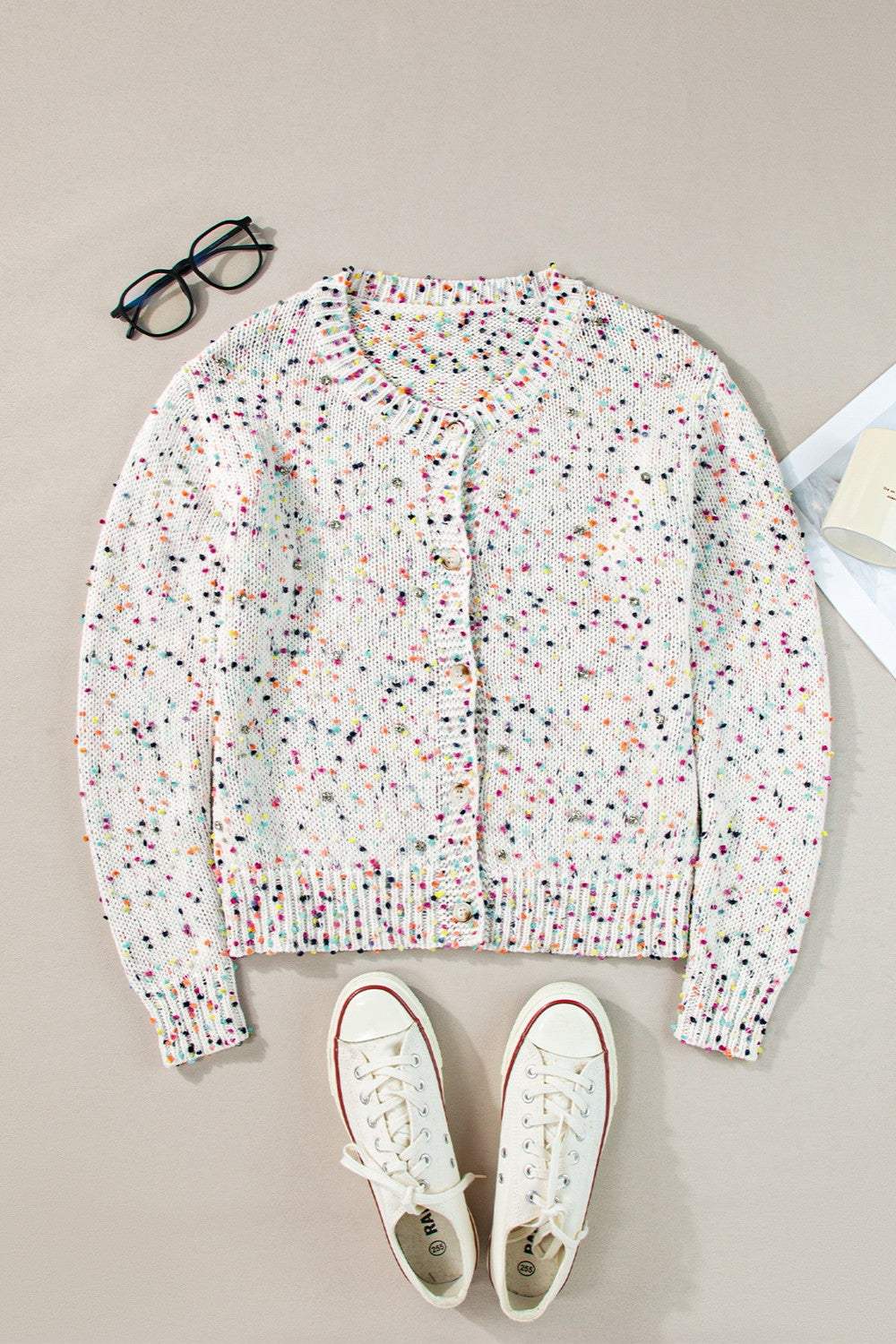 Confetti Button Up Long Sleeve Cardigan - Trendsi - Flyclothing LLC