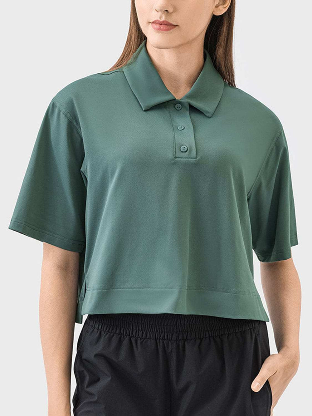 Half Button Short Sleeve Active T-Shirt - Trendsi - Flyclothing LLC