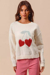SO ME Heart Cherry Knitted Valentine Sweater Top - Trendsi - Flyclothing LLC