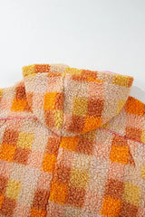 Checkered Long Sleeve Sherpa Hooded Jacket - Trendsi - Flyclothing LLC