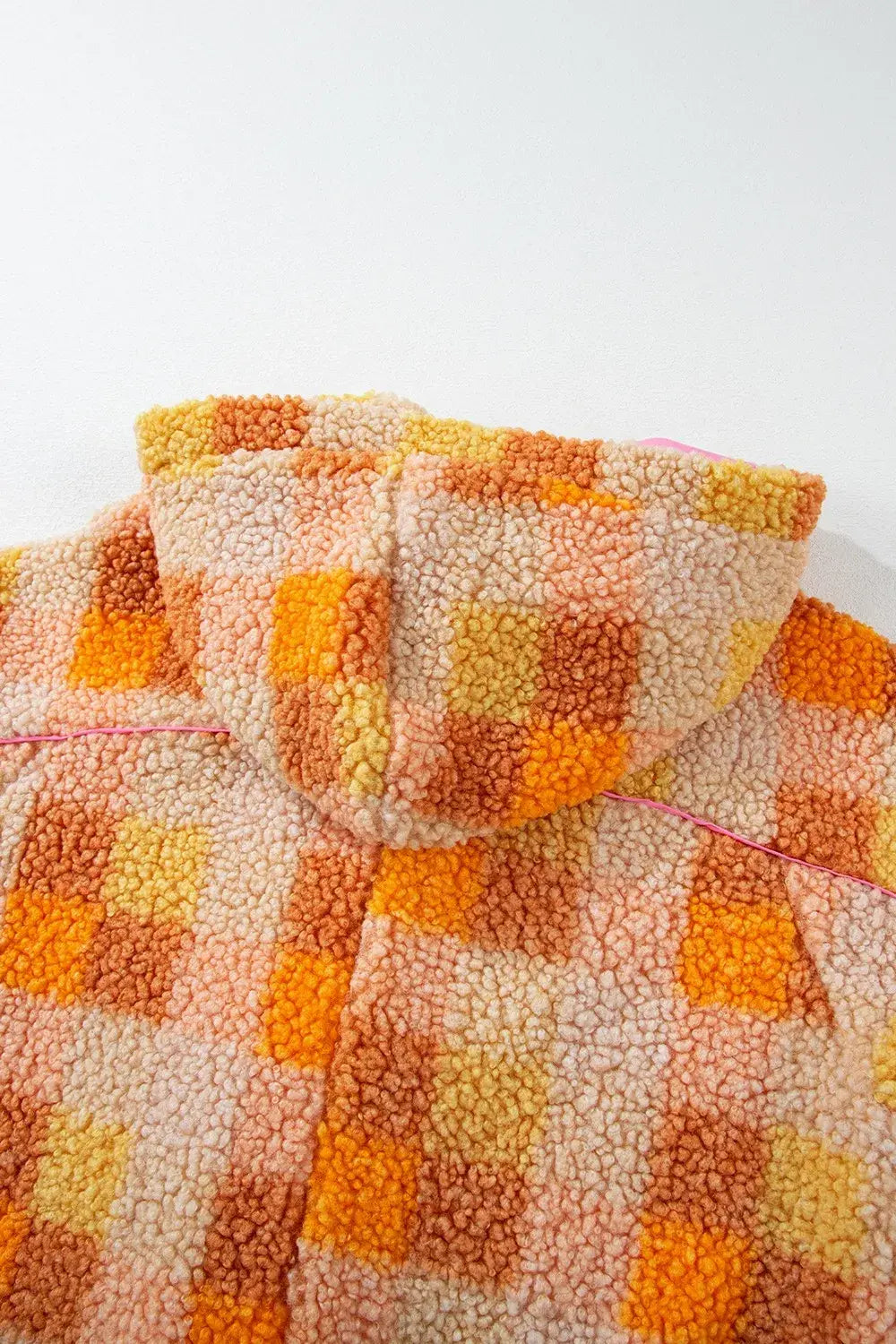 Checkered Long Sleeve Sherpa Hooded Jacket - Trendsi - Flyclothing LLC