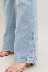 Judy Blue Full Size Tummy Control Vintage Wash Side Slit Slim Boot Jeans Plus Size - Trendsi - Flyclothing LLC