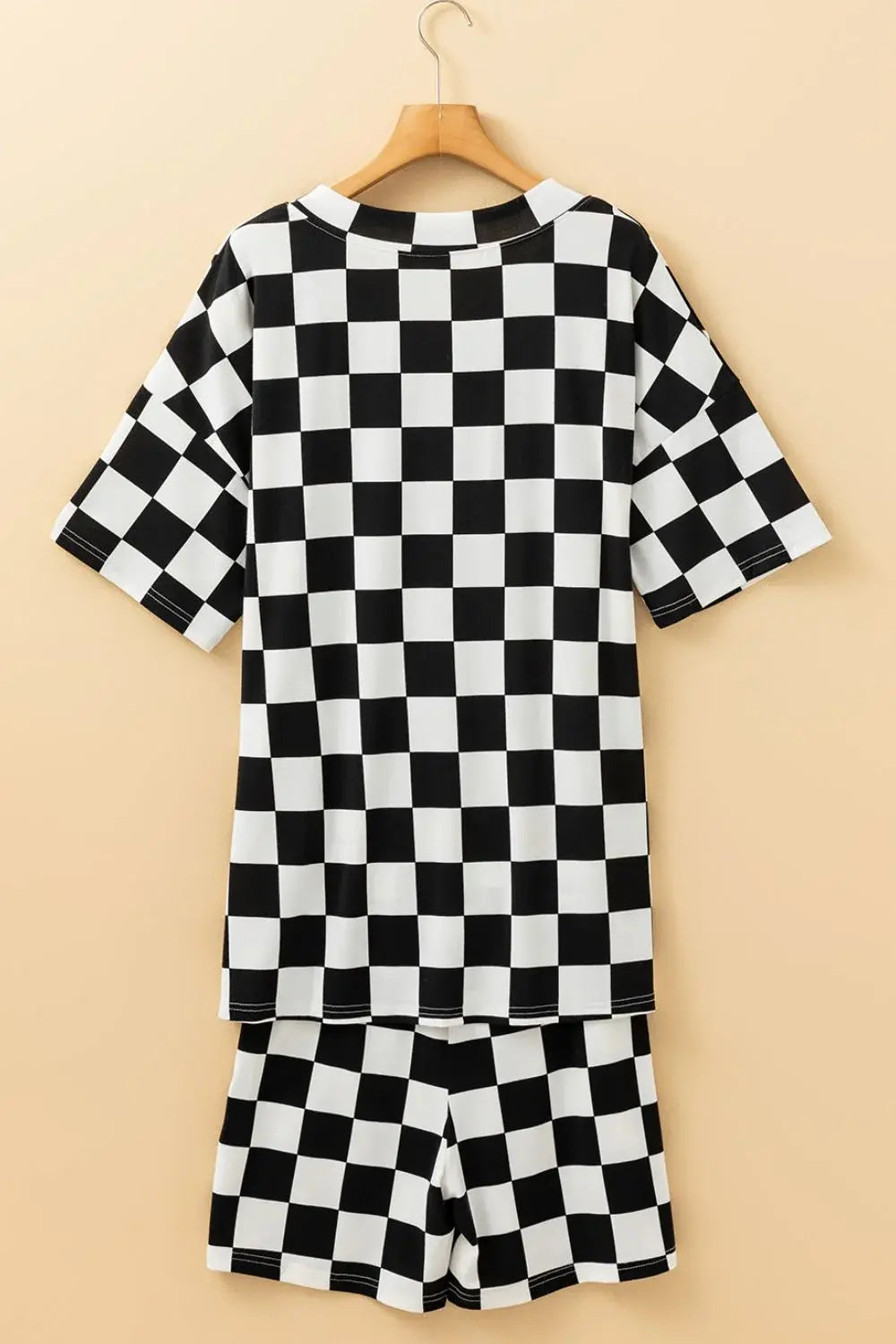 Checkerboard V Neck Loose Tee and Shorts Set - Trendsi - Flyclothing LLC