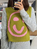 Smiley Round Neck Sweater Vest - Trendsi - Flyclothing LLC