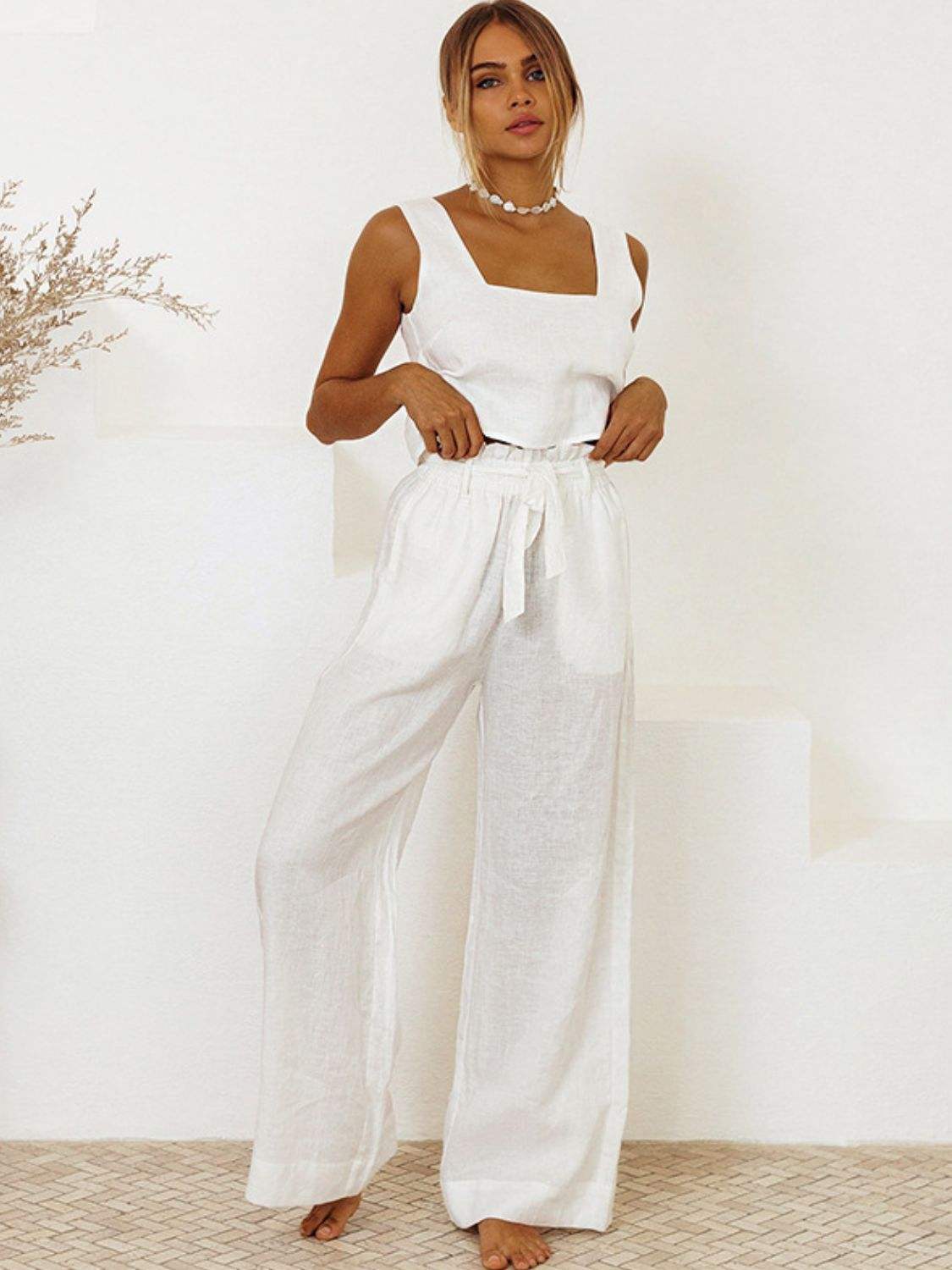 Square Neck Sleeveless Top and Pants Set - Trendsi - Flyclothing LLC