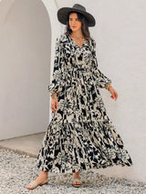 Plus Size Floral Print Balloon Sleeve Maxi Dress - Trendsi - Flyclothing LLC