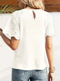 Round Neck Short Sleeve Crochet Top - Trendsi - Flyclothing LLC
