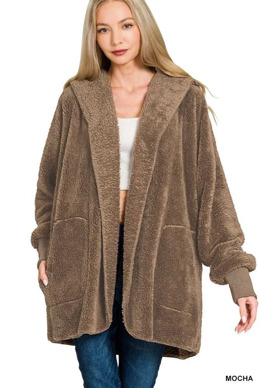 Zenana Hooded Faux Fur Jacket with Pockets - Trendsi - Flyclothing LLC