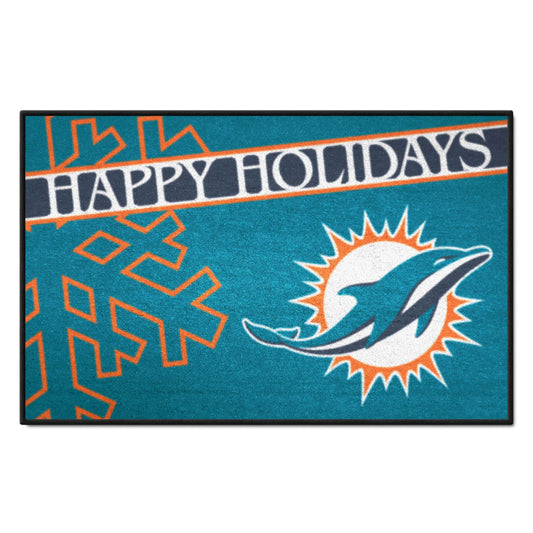 Miami Dolphins Starter Mat Accent Rug - 19in. x 30in. Happy Holidays Starter Mat - Miami Dolphins