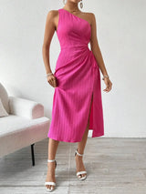 Side Slit Cutout Single Shoulder Dress - Trendsi - Flyclothing LLC