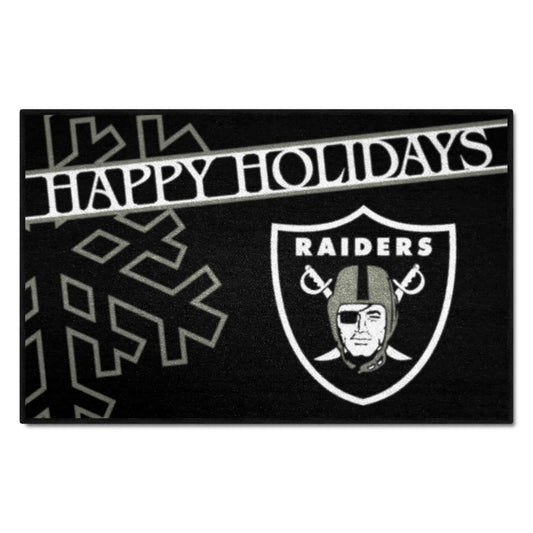 Las Vegas Raiders Starter Mat Accent Rug - 19in. x 30in. Happy Holidays Starter Mat - Las Vegas Raiders