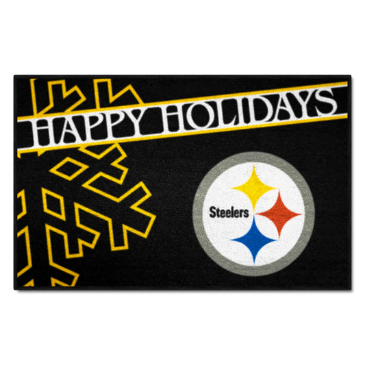 Pittsburgh Steelers Starter Mat Accent Rug - 19in. x 30in. Happy Holidays Starter Mat - Pittsburgh Steelers