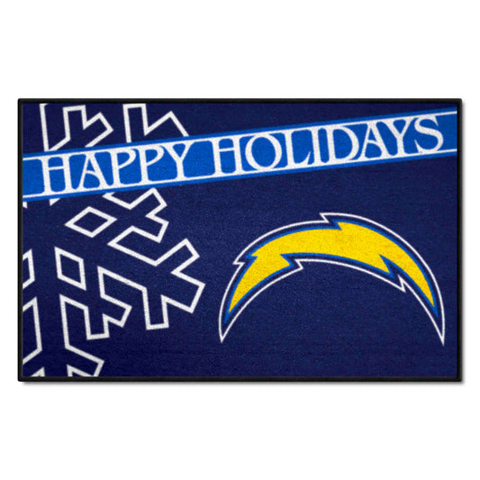Los Angeles Chargers Starter Mat Accent Rug - 19in. x 30in. Happy Holidays Starter Mat - Los Angeles Chargers