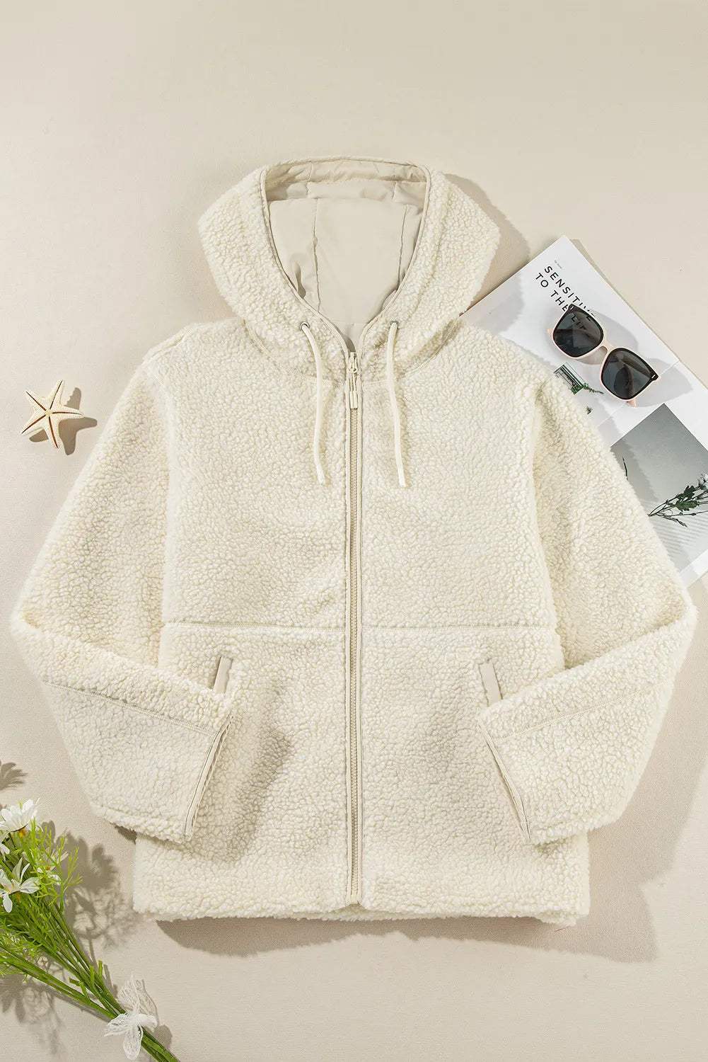 Drawstring Zip Up Long Sleeve Hooded Jacket - Trendsi - Flyclothing LLC