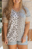 Plus Size Leopard V-Neck Short Sleeve T-Shirt - Trendsi - Flyclothing LLC
