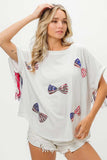 BiBi American Flag Sequin Ribbon T-Shirt - Trendsi - Flyclothing LLC