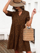 Printed Notched Half Sleeve Dress - Trendsi - Flyclothing LLC