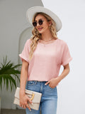 Round Neck Short Sleeve Blouse - Trendsi