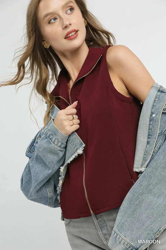 Umgee Zip-Front Fitted Vest with Pockets - Trendsi - Flyclothing LLC