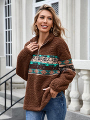 Half Zip Long Sleeve Fuzzy Top - Trendsi