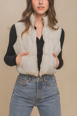 Love Tree Zip Up Turtleneck Cropped Vest Coat - Trendsi
