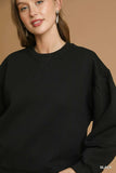 Umgee Round Neck Sweatshirt with Pleated Detail - Trendsi - Flyclothing LLC