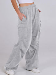 Elastic Waist Wide Leg Pants with Pockets - Trendsi